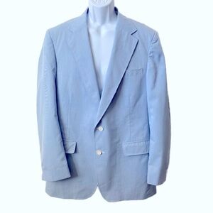 Towncraft, Vintage Single Breasted Two Button Blue and White Pin Stripe Blazer
